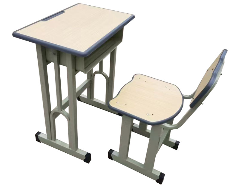 双柱注塑边面板单人课桌椅